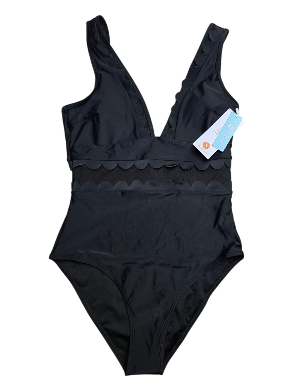 NWT Cupshe Black Scallop One-Piece Swimsuit - Size S